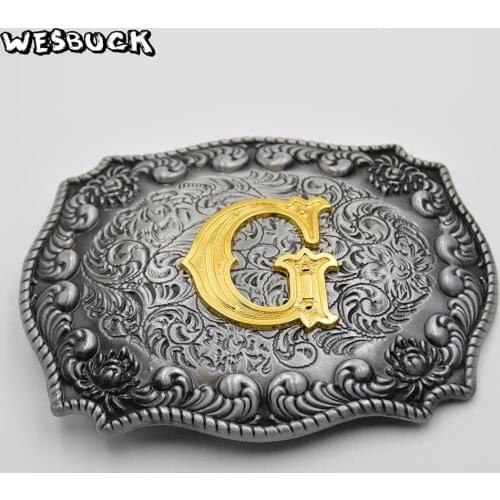 WesBuck Brand Fashion Rectangle Buckle Big Letters G Metal Belt Buckles for Men Women Cowboy Cowgirl Belt Head