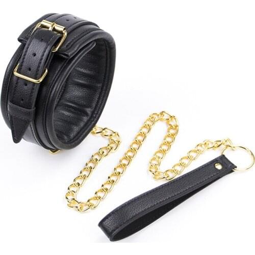 PU Leather Sponge Collar With Golden Metal Chain SM Sex Toys For Adults Bdsm Bondage Couples Slave Role Play Adult Erotic Games