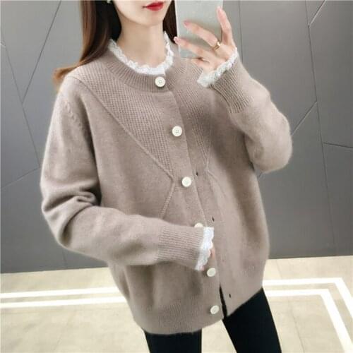 Ladies Lace Collar Knitted Cardigan Loose 2021 New Western Style Spring and Autumn Sweater Jacket All-match Casual Top
