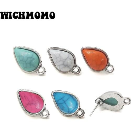 New Fashion 10pcs Blue Red Water Drop Earring Base Connectors Linkers for DIY Jewelry Accessories PJ210