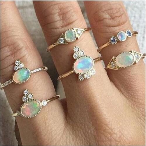 2021 Gold Color Shiny Fire Opal Crawn Shape Charm Finger Ring with clear CZ paved For Women fashion Party Gift jewelry Wholesale