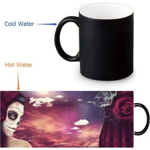 350ml Sugar Skull Color Transforming Mugs Coffee Milk Ceramic Mug Novelty Heat Changing Color Tea Cup