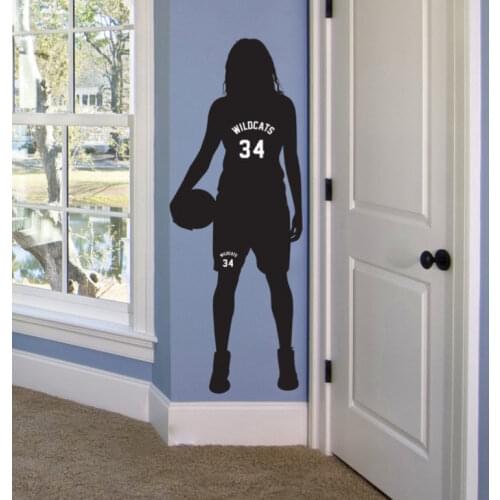 Girls Basketball Gifts Personalized Name and Number Basketball Decor Wall Sticke Female Basketball Bedroom Decal Art NY-21