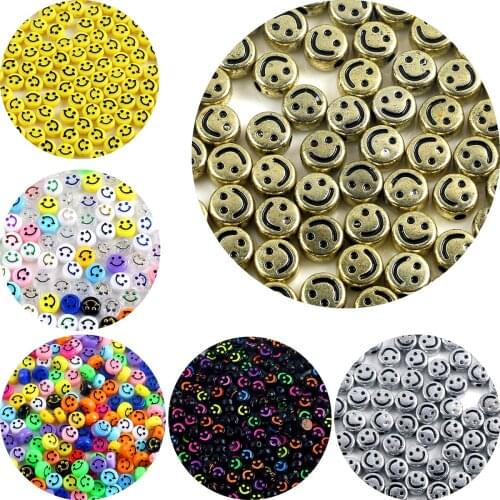 5x10mm 50pcs/lot Gold Smiley Acrylic Beads Loose Spacer Beads For Jewelry Making Handmade DIY Bracelet Necklace