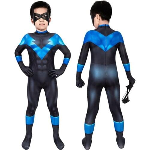 Kids Bat Under the Red Hood Dick Grayson Jumpsuit Cosplay Costume For Children Halloween Masquerade Cool Bodysuit