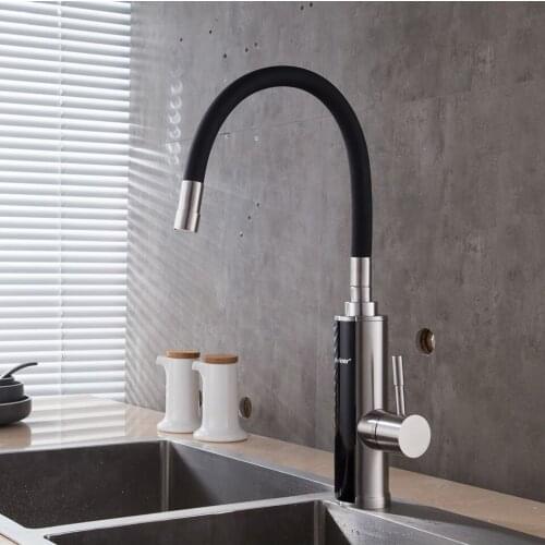 220V Electric Tankless Instant Kitchen Faucet Sink Shower Stainless Steel Water Heater Faucets Universal Rotation Temp. Display
