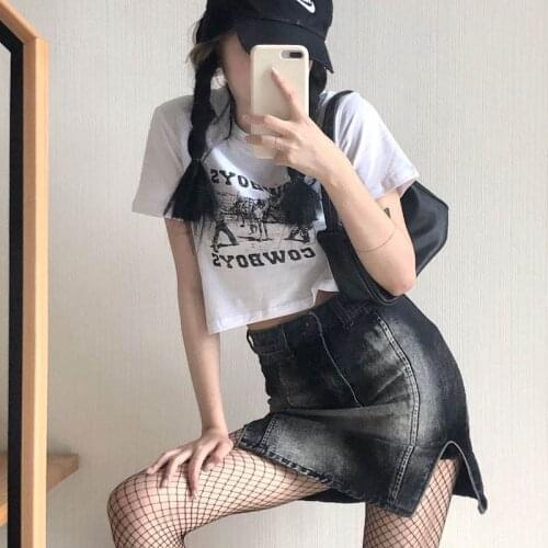 Summer Cowboys women T-shirt tees short-sleeved short letter print casual punk tops hip-hop loose ins big size Harajuku clothing