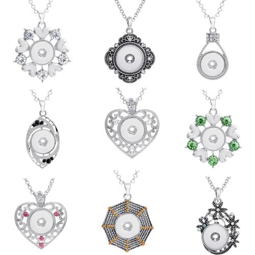 XH1952 crystal flower LOVE snowflake spiderweb 18mm snap button jewelry Sweater chain necklace & pendants DIY