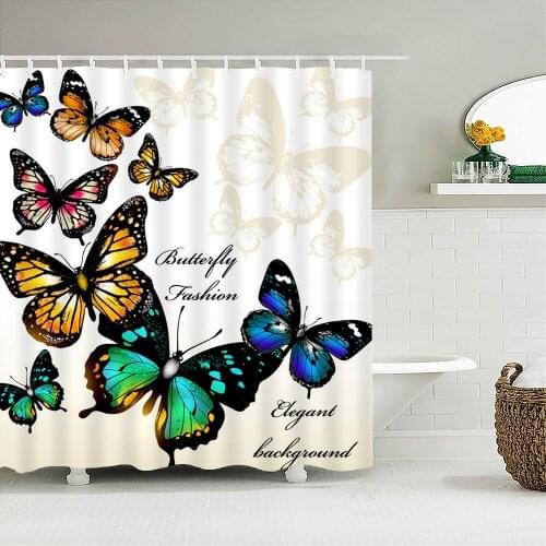 Beautiful Butterfly Fabric Shower Curtain Bathroom Curtains Colorful Flower Waterproof polyester Bath Screen with 12 Hooks