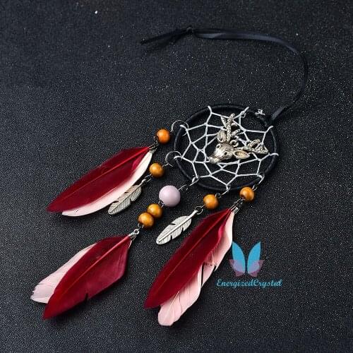 Beautiful Dream Catcher Net Rose and Red Feather DIY Reiki Room Decoration Gift