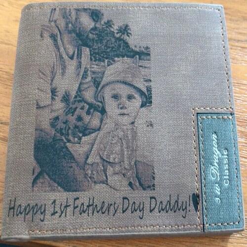 Best Custom Family Wallet Baby Photo WaMen Wallet Grey Fabric Purse Engrave Wish Custom Dad Short Wallet Christmas Gift Husband