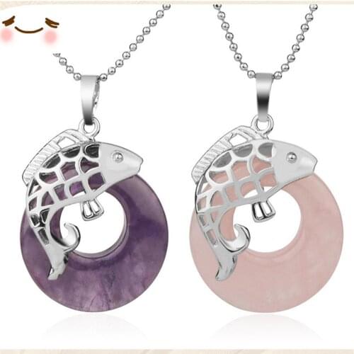 Wholesale 6pcs/Lot Natural Crystal Peace Koi Koi Animal Necklace Simple Hollowed-out Fish Pendant Necklace Ornaments