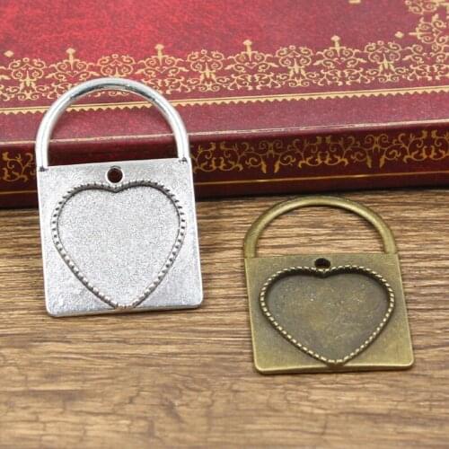 4pcs Cabochon Base Fit Setting Fashion 20mm Inner Size Antique Bronze Silver Color Heart Lock Style DIY Jewelry Making Findings