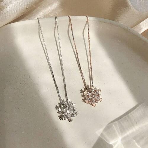 Cubic Zircon Snowflake Pendant Necklace Fashion Clavicle Chain Rose Gold Silver Color Necklace For Women