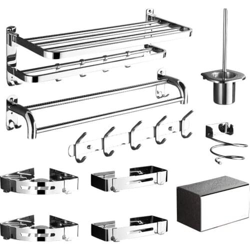 Towel Rack Perforated Free 304 Stainless Steel Toilet Shelf Bathroom Bathroom Bathroom Bathroom Hardware Suit Wall Hanging Parts