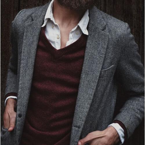 CUSTOM MADE Grey Herringbone Tweed Blazer Jacket,BESPOKE Casual Tweed Suit Jacket 2018