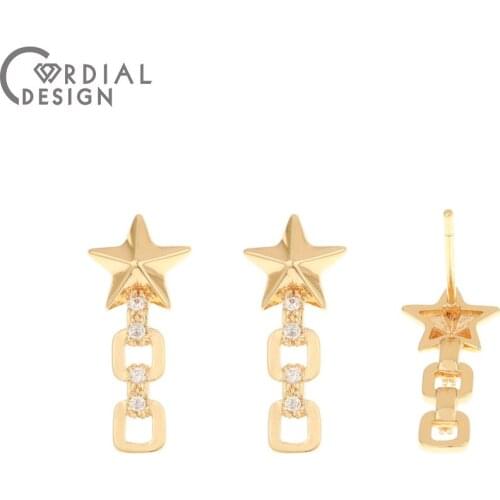 Cordial Design 30Pcs 8*17MM CZ Earrings Stud/Jewelry Accessories/Hand Made/Star Shape/Genuine Gold Plating/Earring Findings