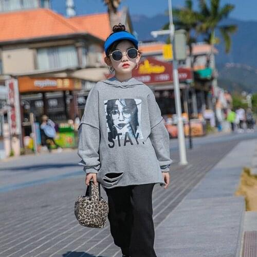 Teen Girls Hoodies 2021 Spring New Kids Korean Casual Loose Print Sweatshirt For Big Girls Child Fashion Hooded Pullovers 5-12 Y