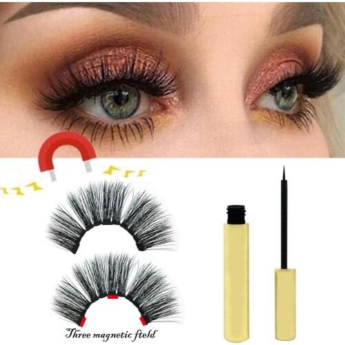 Three Magnetic False Eyelashes Applicator Natural Fake Lashes Magnet Lashes With Magnetic Waterproof Eyeliner Mink Eyelashes