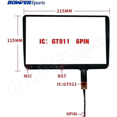 Universal 9 inch GT911 6PIN Capacitive Touch Digitizer for Volkswagen Car DVD GPS navigation multimedia Touch screen panel Glass