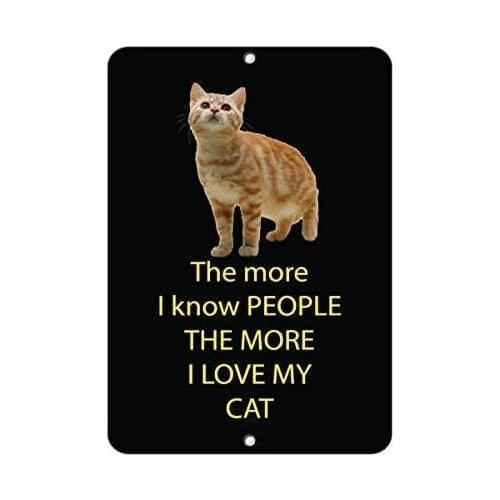 Outdoor Decor Sign, The More I Know People The More I Love My Cat Funny Rules Sign Iron Painting Wall Decor Tin Sign
