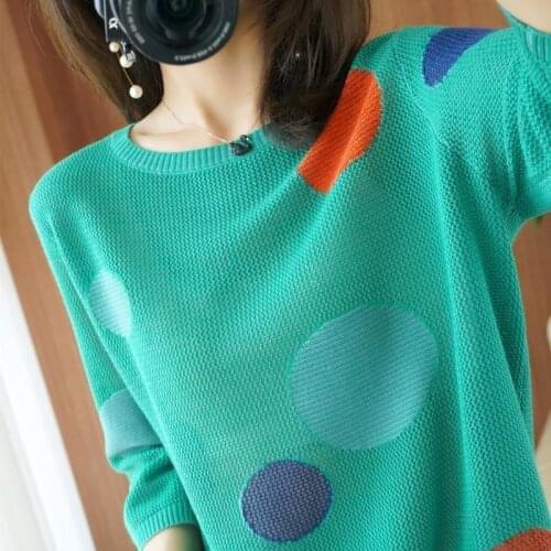 Knitted pullover sweater Womens Half sleeve Dots Loose knit Tops spring casual Ladies sweater 2021 Female New Jumper Pull femme