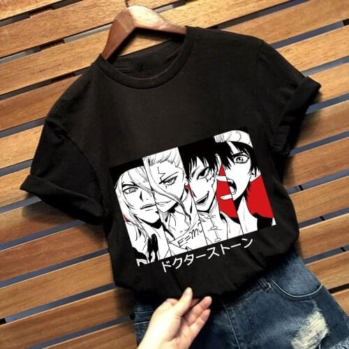Japan Anime Dr Stone Print Loose T-shirt Women Man Harajuku Casual Cartoon Streetwear Tee Shirt Unisex