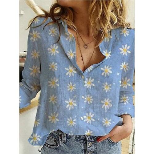 Women Shirts Floral Print Autumn V-Neck Blouse 2020 Casual Button Long Sleeve Streetwear Small Fresh Tops Blouses