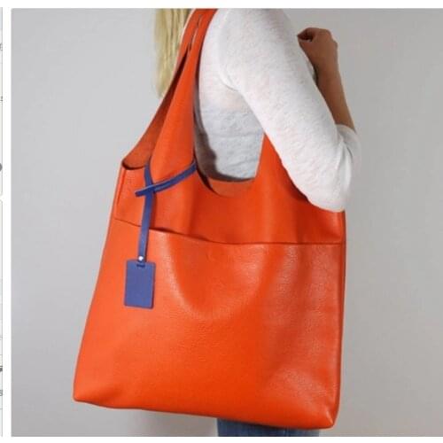 FIRMRANCH Womens Vest Bag New European American Retro Soft Leather Large Capacity Shoulder Orange Tote School Shopping Vacation