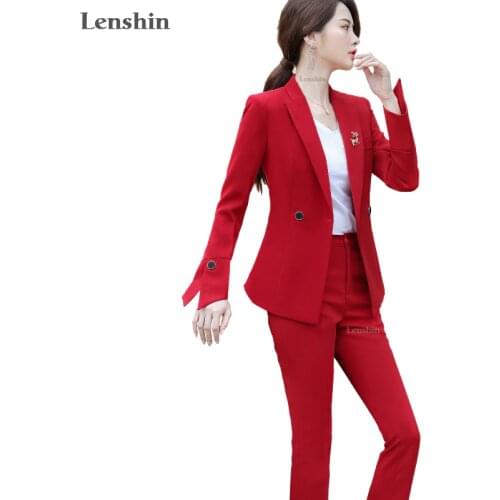 Lenshin Two Piece Set Office Lady Pant Suit Fashion Designs Women Business Suits Blazer with flares pant