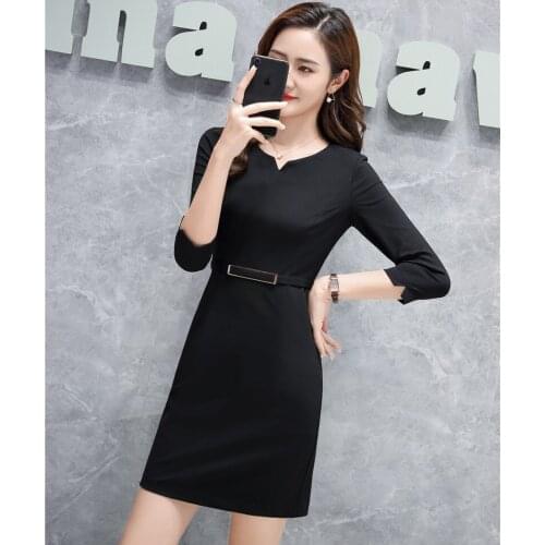 Fashion Women Work Dresses Half Sleeve Black Office Elegant Ladies Party Dress OL Styles