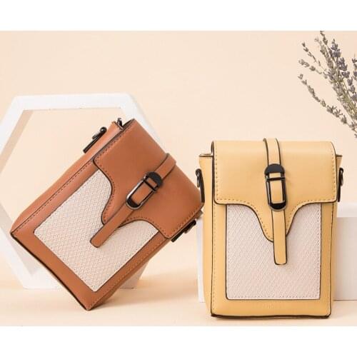 2021 Women Phone Bags Stitching Color Shoulder Handbags Female Travel Cross Body Bag Small PU Leather Crossbody Bags for Women