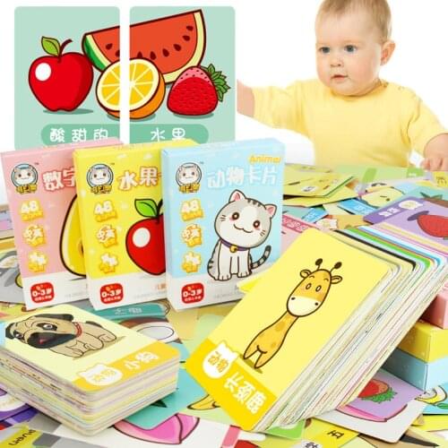 24Pcs Baby English Learning Word Flash Pocket Card Montessori Teaching Aid Animals Fruit Flashcards Memory Games Toys 0-6Years