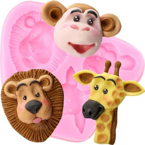 3D Cartoon Animal Silicone Mold Lion Giraffe Monkey Fondant Molds Chocolate Cake Decorating Tools Polymer Clay Candy Resin Mould