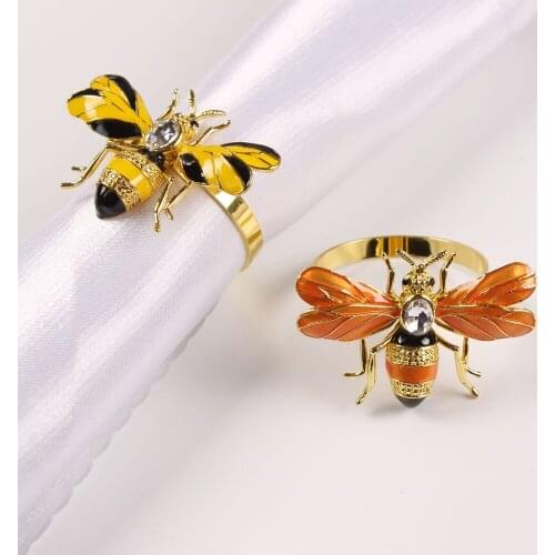 6pcs The new Bee napkin buckle napkin ring alloy green insect dragonfly drip diamond buckle paper towels