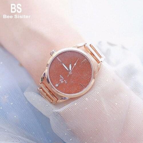 BS Fashion Starry Sky Luxury Simple Rose Gold Alloy Quartz Shock And Water Resistant Daliy Ladies Watches Reloj Mujer 1554