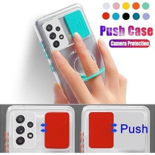 360 Camera Protection Push Window Case For Samsung Galaxy A52 A51 A71 A72 S21 Ultra S 21 FE 5G Ring Holder Clear Anti-fall Cover