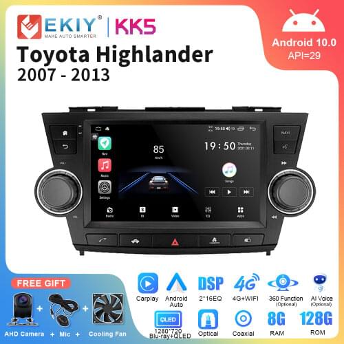 EKIY Smart Car Radio Android 10 For Toyota Highlander 2 XU40 2007 2008 2009 - 2013 Multimedia Video Player Stereo GPS Navigation