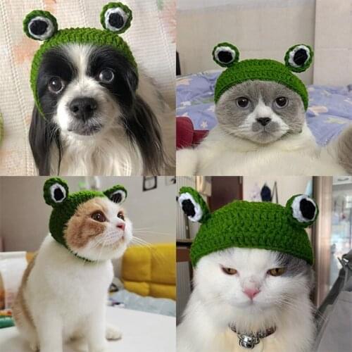 Cartoon Cat Supplies Headdress Pet Costume Hats Cat Dog Cute Frog Headband Hat Gift Pet Knitted Woolen Yarn Frog Cap