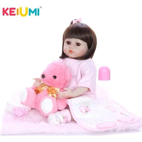 KEIUMI New Cute 18 Inch New Style Reborn Baby Lovely Girl Doll With Soft Silicone Vinyl Baby Toy Doll For Childrens Day Gift