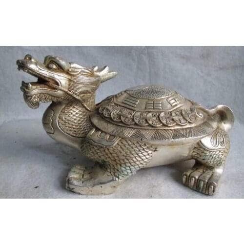 CHINESE WHITE COPPER SILVER FENG SHUI YIN YANG GOSSIP MONEY COIN DRAGON TORTOISE