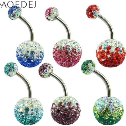 AOEDEJ 316 Stainless Steel Navel Rings Gradual Change Color Crystal Belly Button Ring Piercing Barbell Piercing Nombril Navel