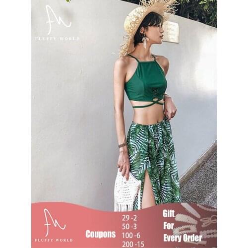 Three Piece Set Swimwear Tropical Sexy Swimsuit Swim Cover Up Bikini Female Beach Wear Swimming for Bathing Suit FLUFFYWORLD