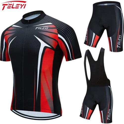 Teleyi Cycling Jersey Set 2021 Summer Breathable Bicycle Jersey Suit Anti-UV Men Bike Racing Clothing With 3D Padded Bib Pants