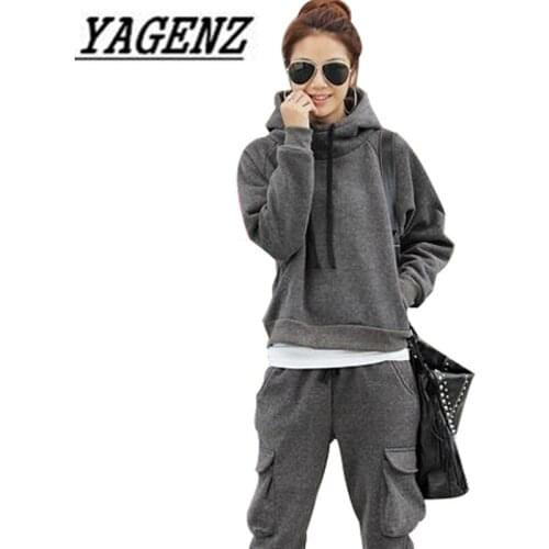 Autumn 2 pieces set womens sporting suits for 2020 fashion thickening hooded tops+trousers loose sportswear casual womens suit