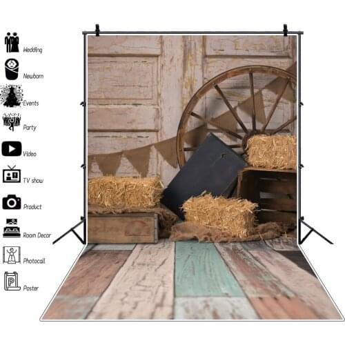 Laeacco Farm Theme Backdrop For Photography Warehouse Haystack Wood Texture Floor Baby Photo Background Photocall Photo Studio