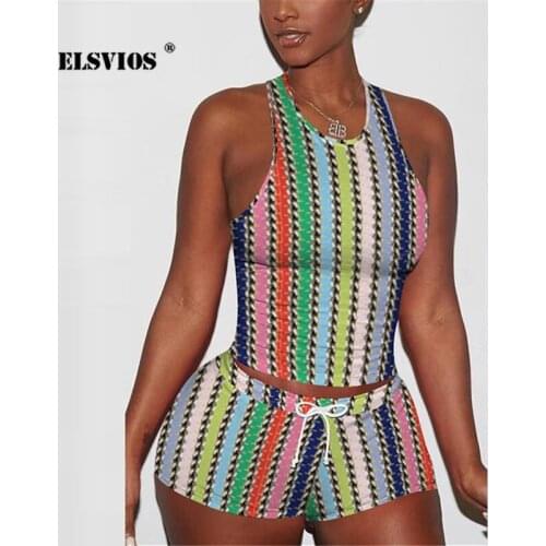 Summer Fashion Womens Home Wear Print O Neck Vest Sport Set Casual Sleeveless Pullover Top Slim Elegant Short Pants Party Sets