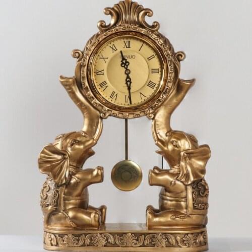 Pendulum Clock Desktop Pendulum Desk Elephant Desk Clock Clock Ornaments Living Room TV Cabinet Creative Vintage Clock