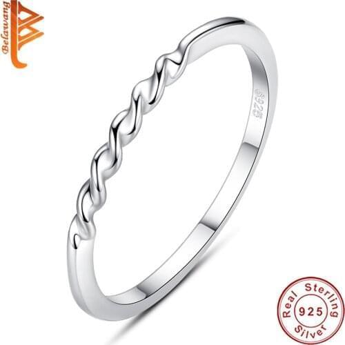 Fashion Rings 100% 925 Sterling Silver Ring Stackable Twist Wave Infinity Finger Rings for Women Wedding Authentic Jewelry