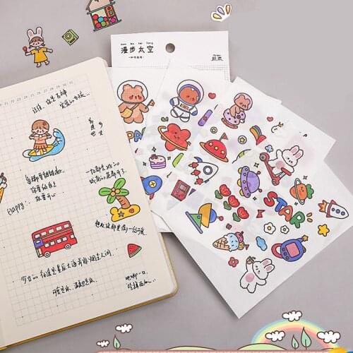 Stickers 4 Sheets/Set Cute Diary DIY Planner Kawaii Sticky Scrapbooking for Girls Decorative Back to School Stationery Supplies